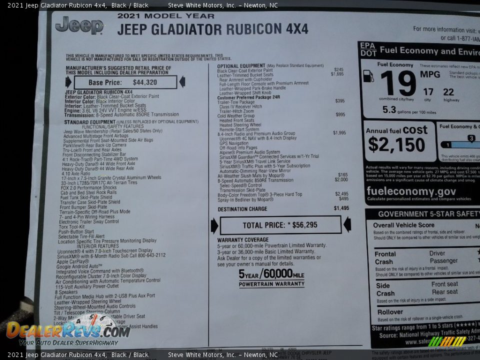 2021 Jeep Gladiator Rubicon 4x4 Window Sticker Photo #30