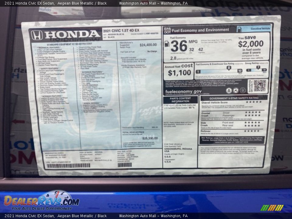2021 Honda Civic EX Sedan Aegean Blue Metallic / Black Photo #8
