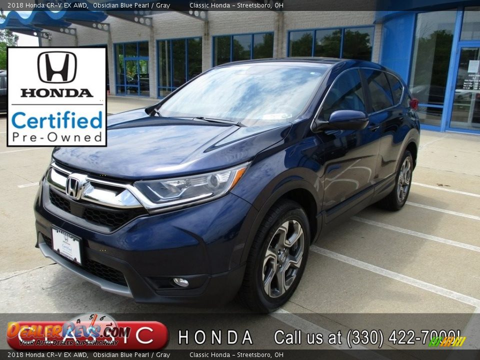 2018 Honda CR-V EX AWD Obsidian Blue Pearl / Gray Photo #1