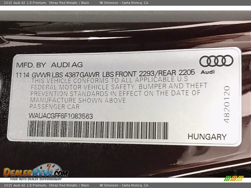 2015 Audi A3 1.8 Premium Shiraz Red Metallic / Black Photo #33