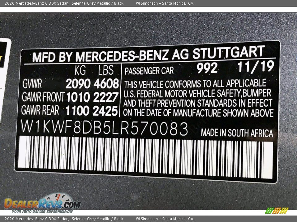 2020 Mercedes-Benz C 300 Sedan Selenite Grey Metallic / Black Photo #33