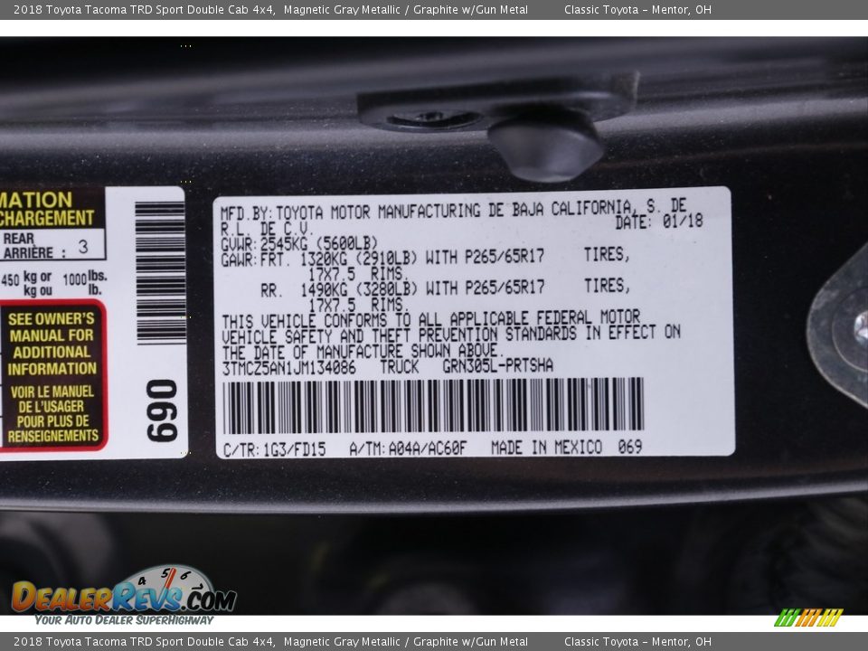 2018 Toyota Tacoma TRD Sport Double Cab 4x4 Magnetic Gray Metallic / Graphite w/Gun Metal Photo #20