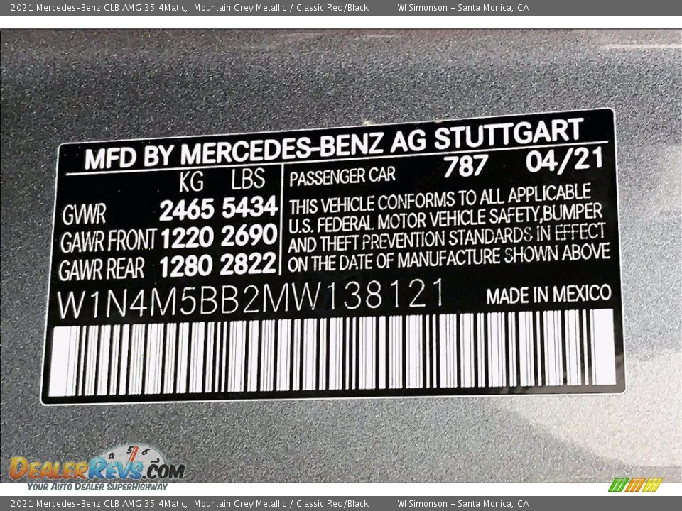 2021 Mercedes-Benz GLB AMG 35 4Matic Mountain Grey Metallic / Classic Red/Black Photo #11