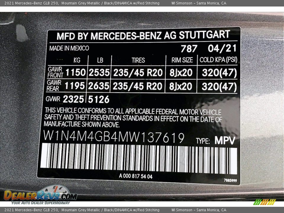 2021 Mercedes-Benz GLB 250 Mountain Grey Metallic / Black/DINAMICA w/Red Stitching Photo #11
