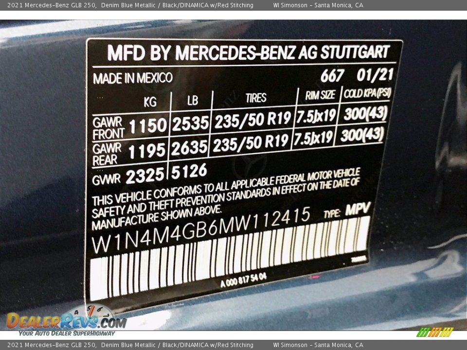 2021 Mercedes-Benz GLB 250 Denim Blue Metallic / Black/DINAMICA w/Red Stitching Photo #11