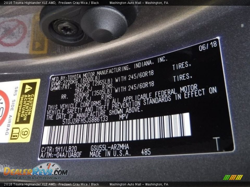 2018 Toyota Highlander XLE AWD Predawn Gray Mica / Black Photo #35