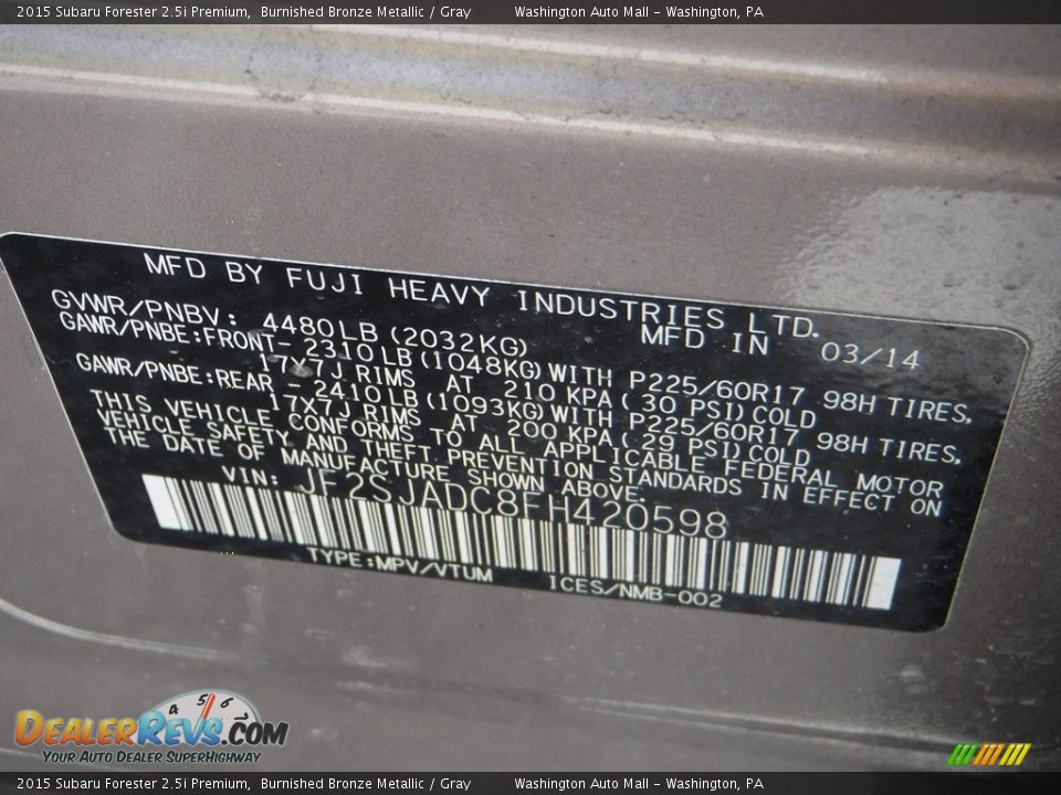 2015 Subaru Forester 2.5i Premium Burnished Bronze Metallic / Gray Photo #26