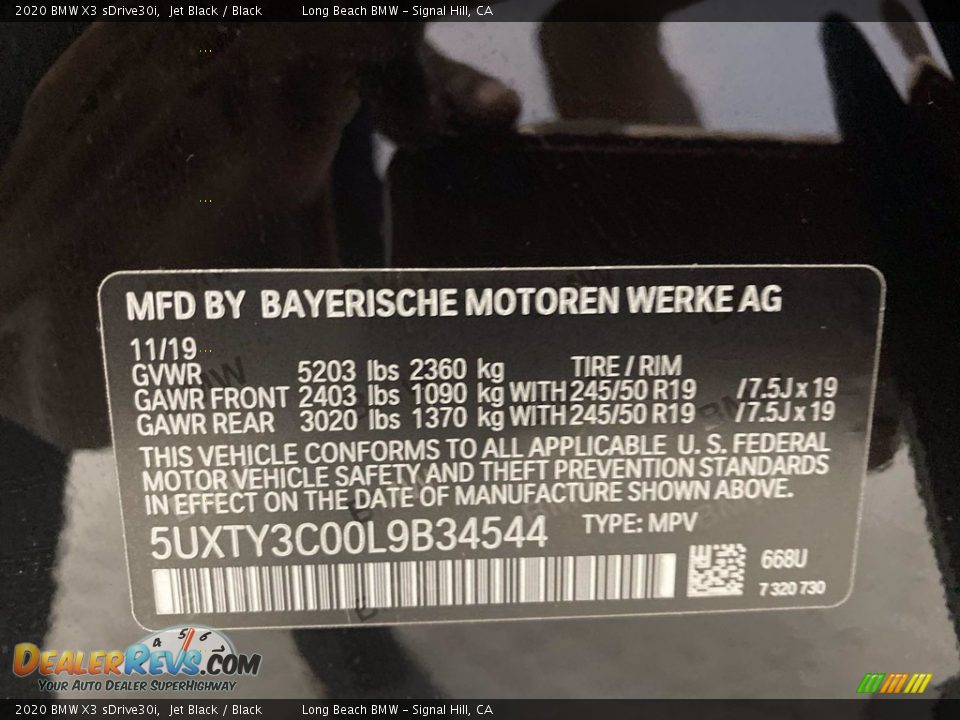 2020 BMW X3 sDrive30i Jet Black / Black Photo #36