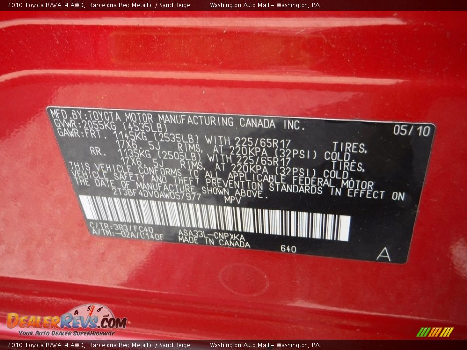 2010 Toyota RAV4 I4 4WD Barcelona Red Metallic / Sand Beige Photo #27