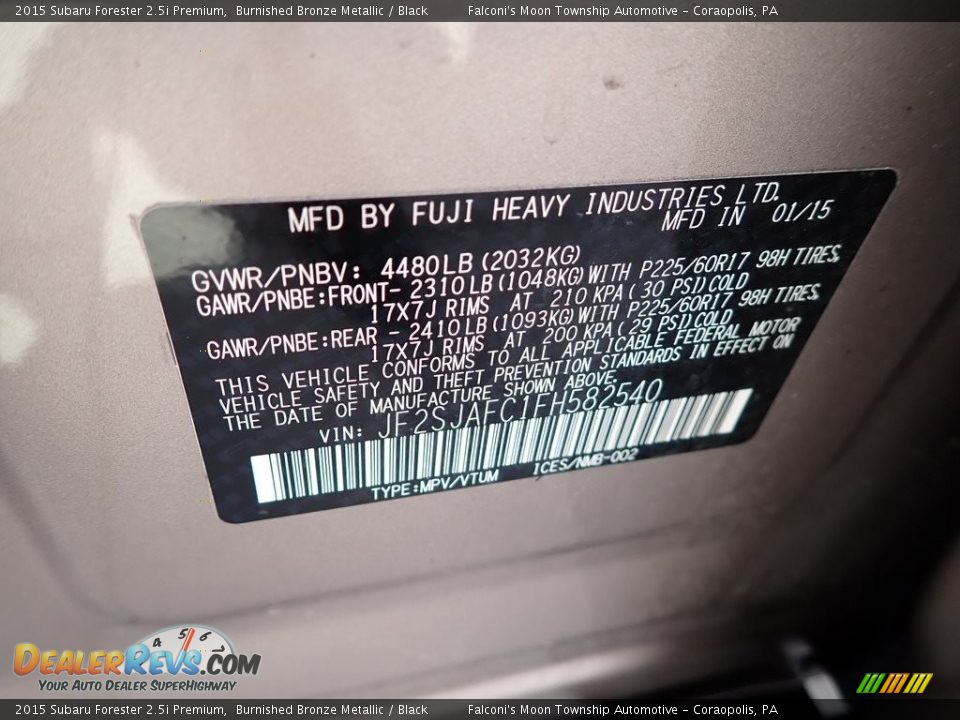 2015 Subaru Forester 2.5i Premium Burnished Bronze Metallic / Black Photo #27