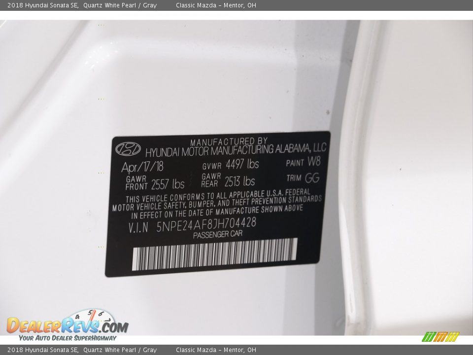 2018 Hyundai Sonata SE Quartz White Pearl / Gray Photo #18