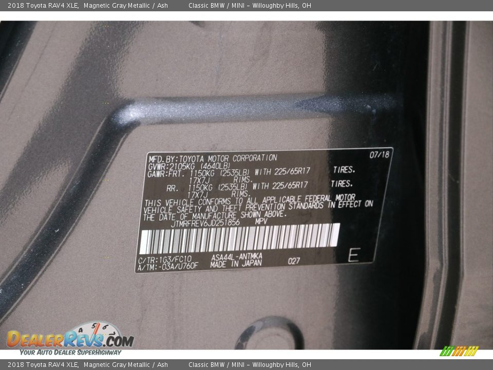 2018 Toyota RAV4 XLE Magnetic Gray Metallic / Ash Photo #18