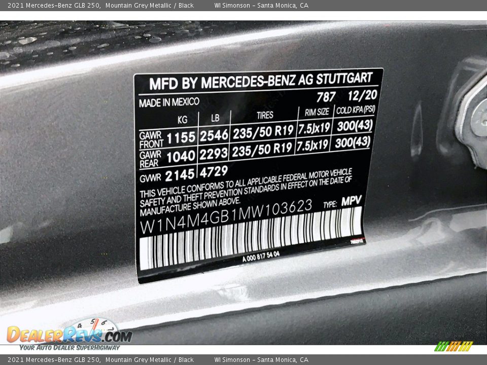 2021 Mercedes-Benz GLB 250 Mountain Grey Metallic / Black Photo #10
