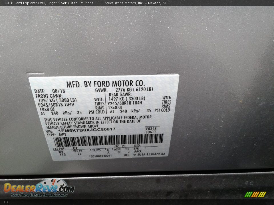 Ford Color Code UX Ingot Silver