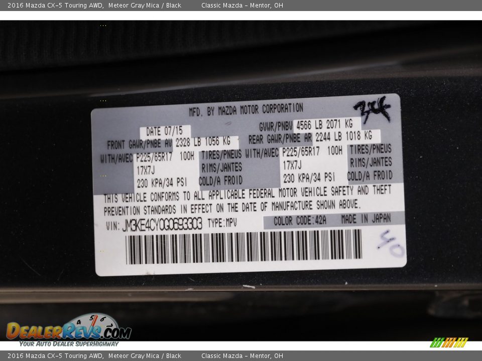 2016 Mazda CX-5 Touring AWD Meteor Gray Mica / Black Photo #18