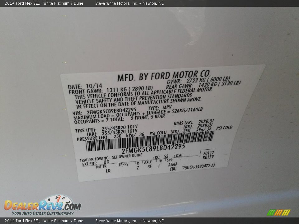 2014 Ford Flex SEL White Platinum / Dune Photo #29
