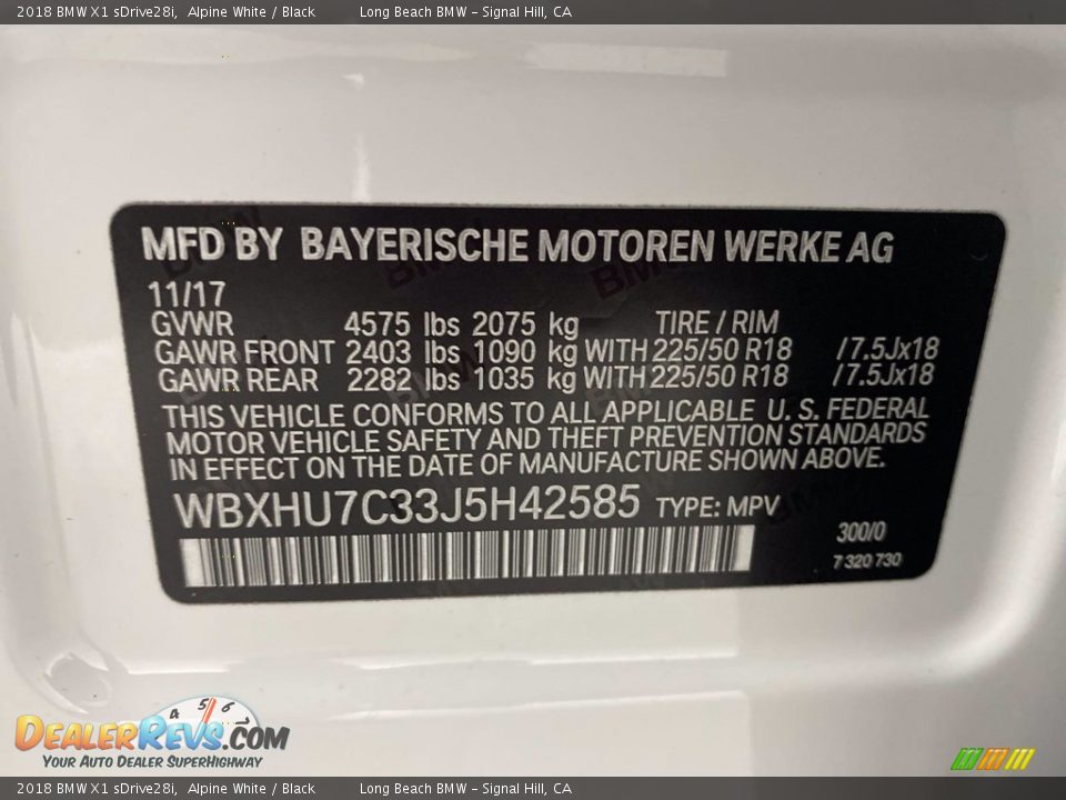 2018 BMW X1 sDrive28i Alpine White / Black Photo #36