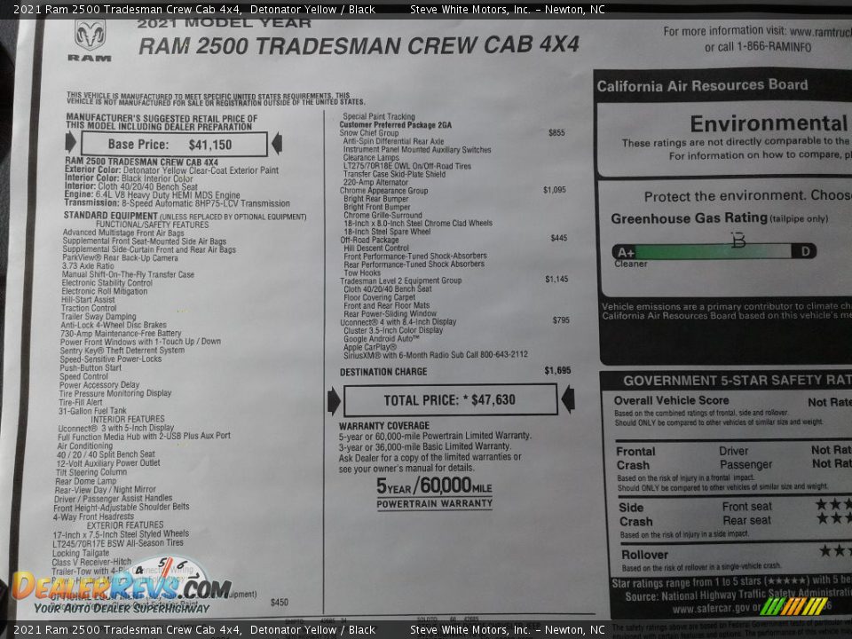 2021 Ram 2500 Tradesman Crew Cab 4x4 Window Sticker Photo #25