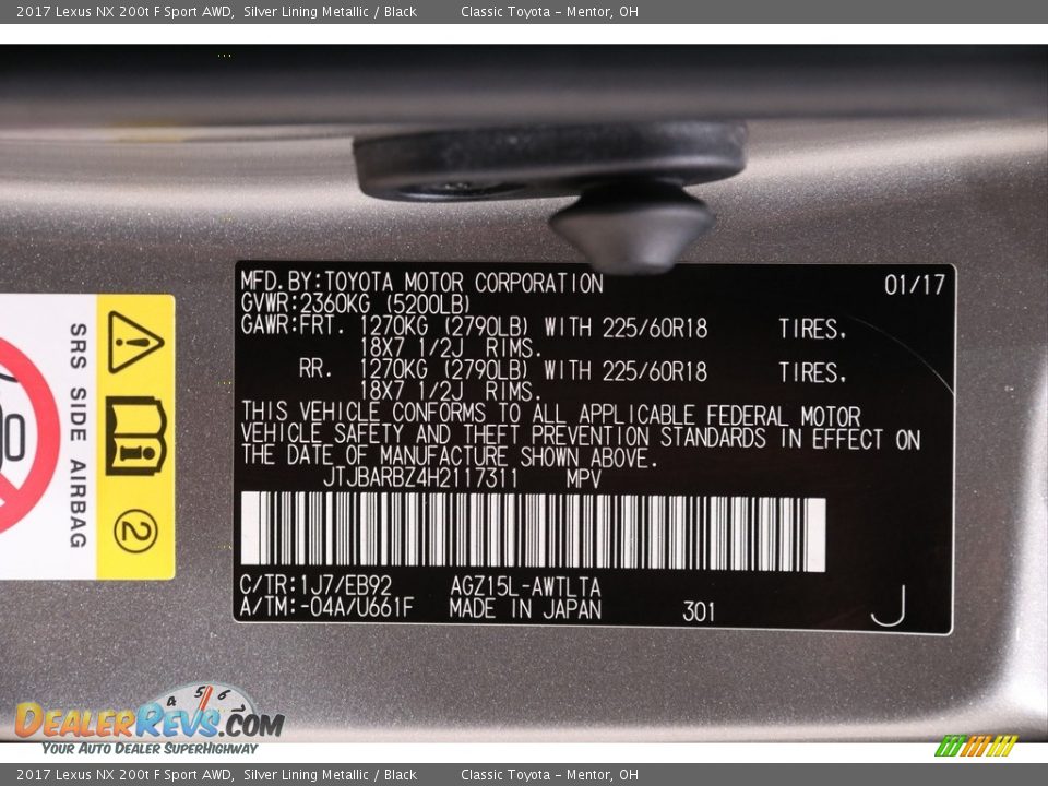 2017 Lexus NX 200t F Sport AWD Silver Lining Metallic / Black Photo #23