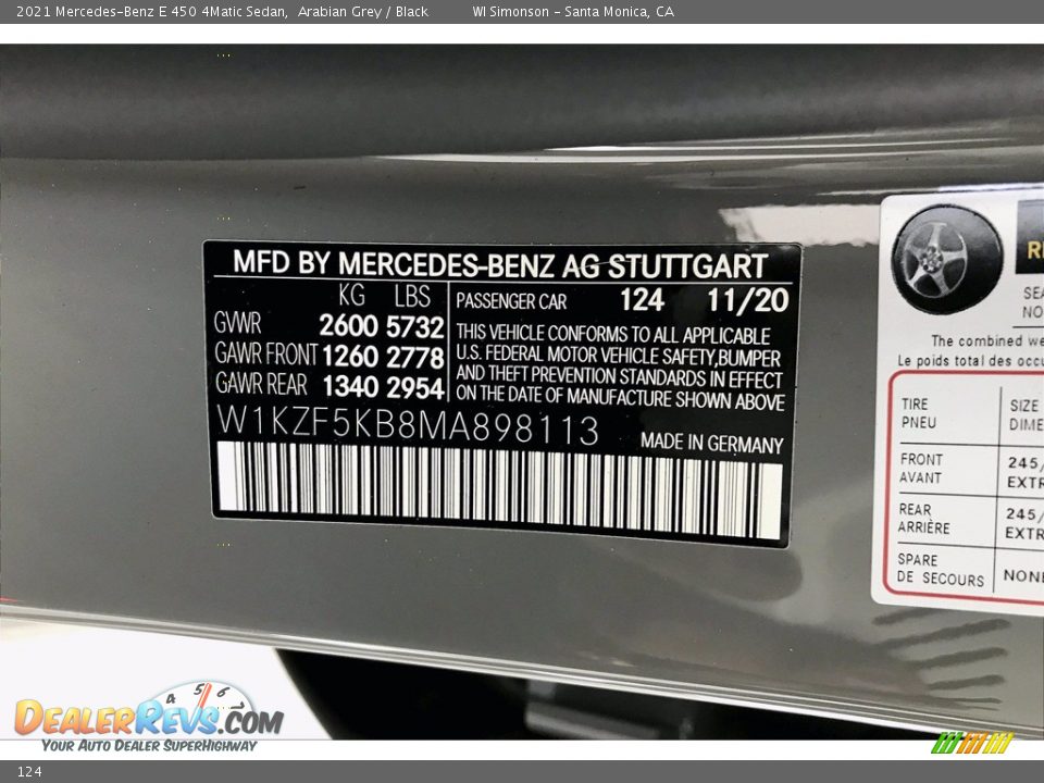 Mercedes-Benz Color Code 124 Arabian Grey