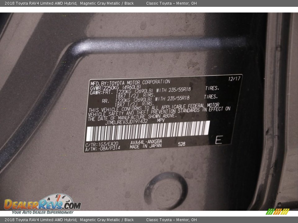 2018 Toyota RAV4 Limited AWD Hybrid Magnetic Gray Metallic / Black Photo #20