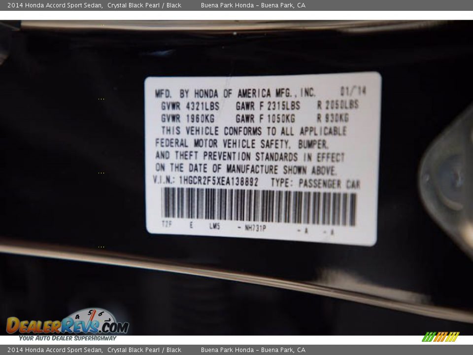 2014 Honda Accord Sport Sedan Crystal Black Pearl / Black Photo #34