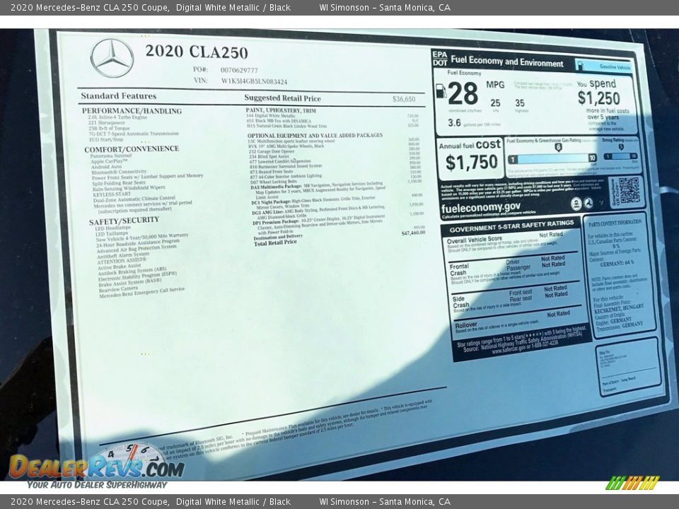 2020 Mercedes-Benz CLA 250 Coupe Digital White Metallic / Black Photo #10