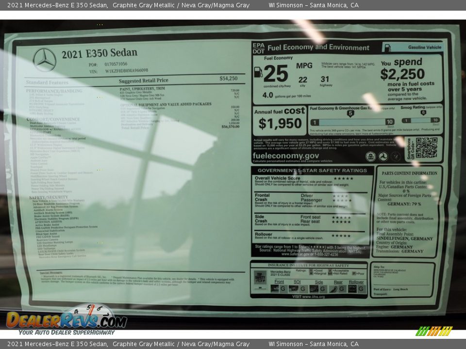 2021 Mercedes-Benz E 350 Sedan Window Sticker Photo #17