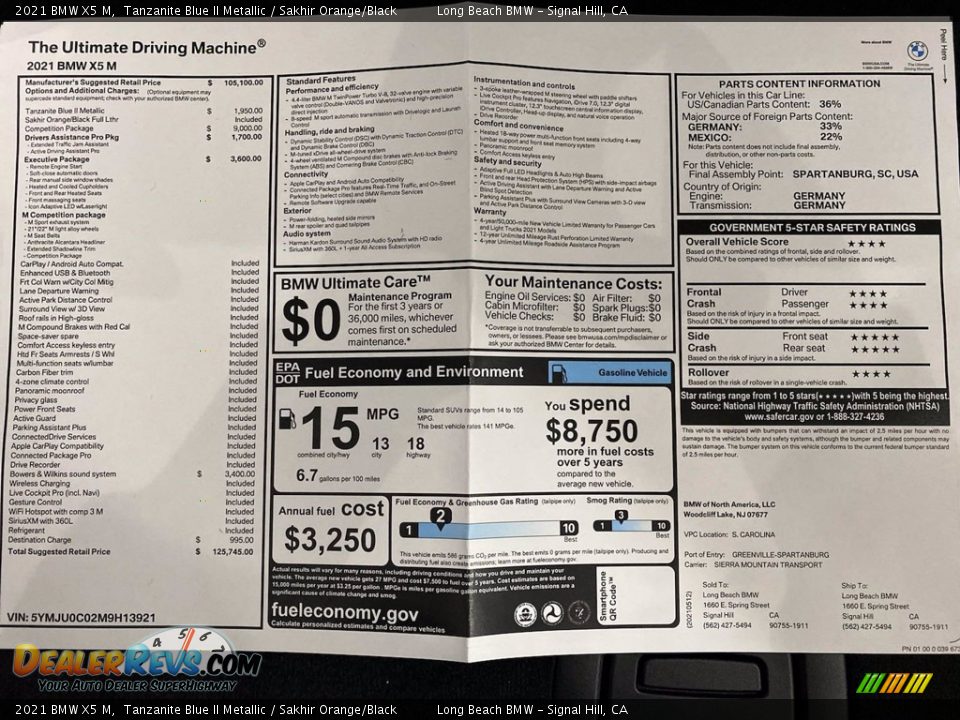 2021 BMW X5 M  Window Sticker Photo #25