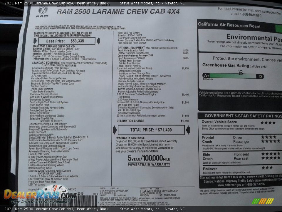 2021 Ram 2500 Laramie Crew Cab 4x4 Window Sticker Photo #33