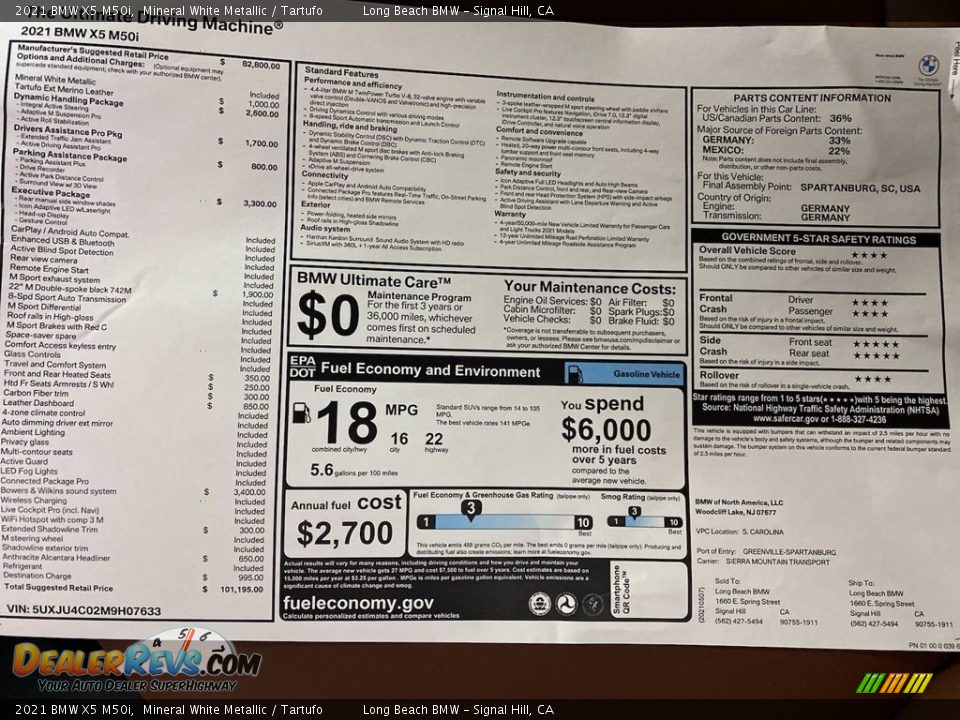 2021 BMW X5 M50i Window Sticker Photo #26