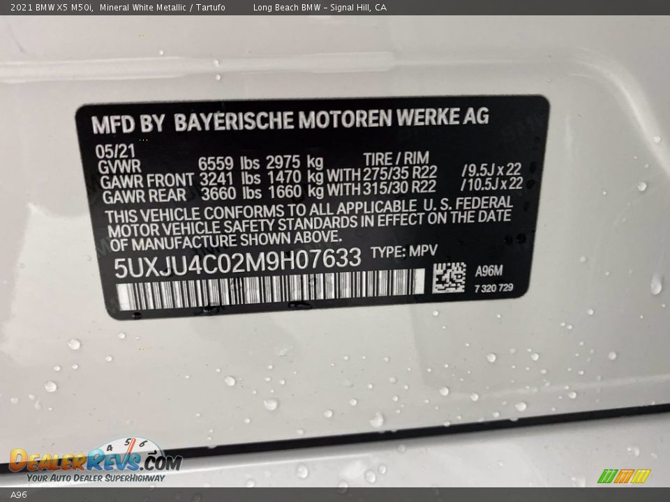 BMW Color Code A96 Mineral White Metallic