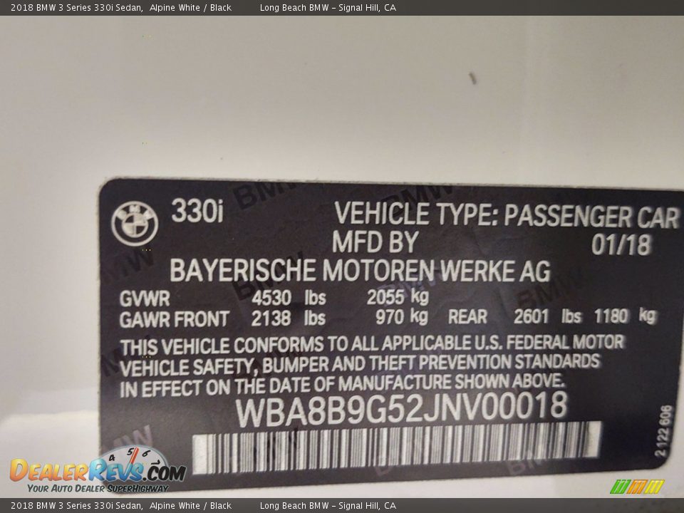 2018 BMW 3 Series 330i Sedan Alpine White / Black Photo #35