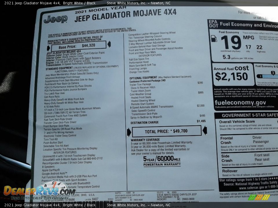 2021 Jeep Gladiator Mojave 4x4 Bright White / Black Photo #28