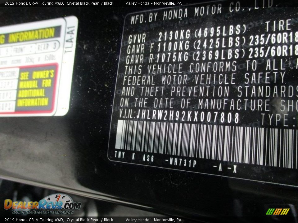 2019 Honda CR-V Touring AWD Crystal Black Pearl / Black Photo #18