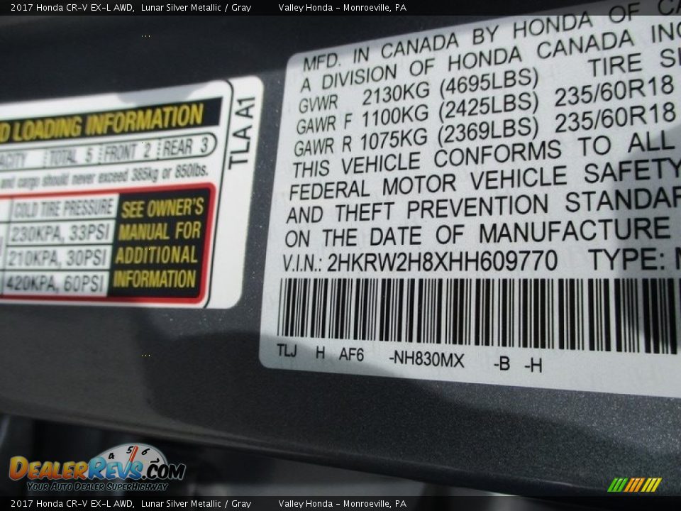 2017 Honda CR-V EX-L AWD Lunar Silver Metallic / Gray Photo #19