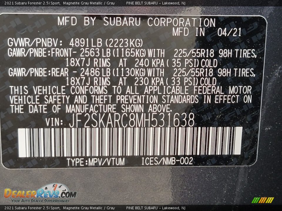 2021 Subaru Forester 2.5i Sport Magnetite Gray Metallic / Gray Photo #14