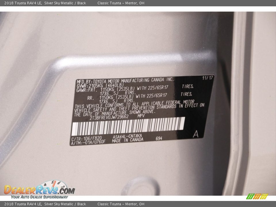 2018 Toyota RAV4 LE Silver Sky Metallic / Black Photo #17