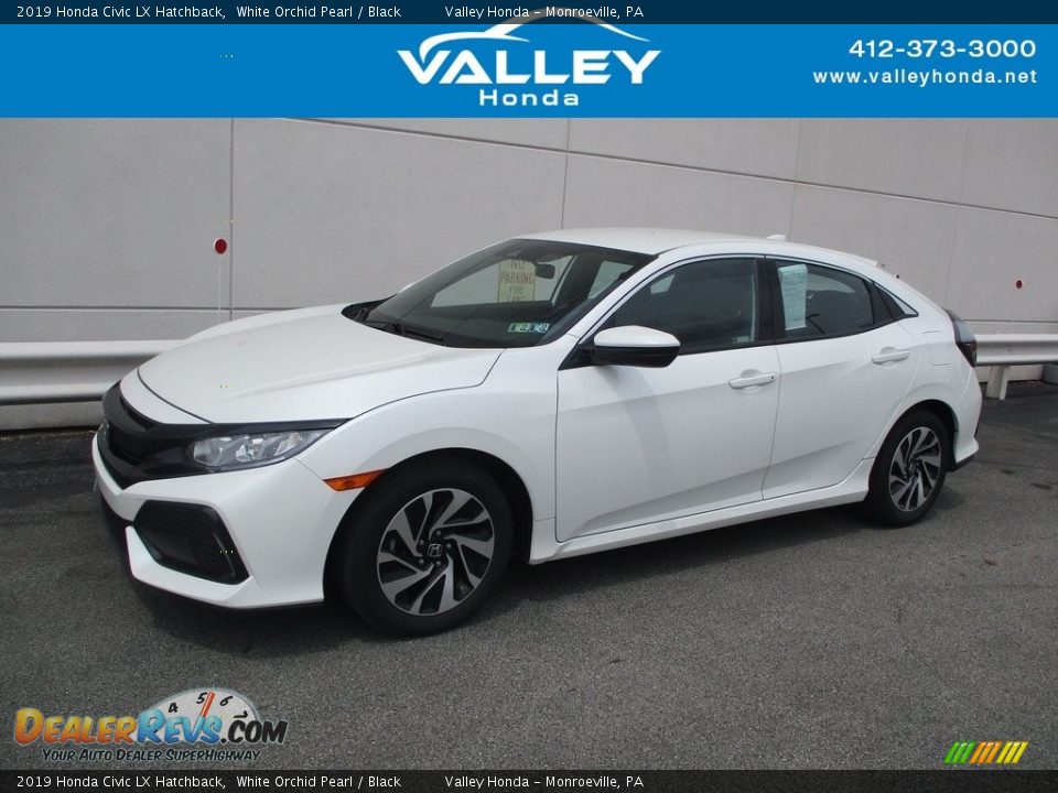 2019 Honda Civic LX Hatchback White Orchid Pearl / Black Photo #1