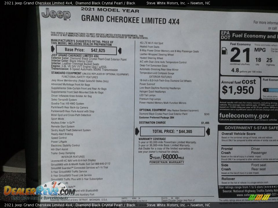2021 Jeep Grand Cherokee Limited 4x4 Diamond Black Crystal Pearl / Black Photo #31