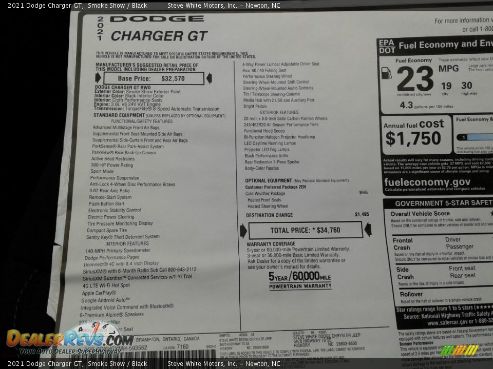 2021 Dodge Charger GT Window Sticker Photo #28