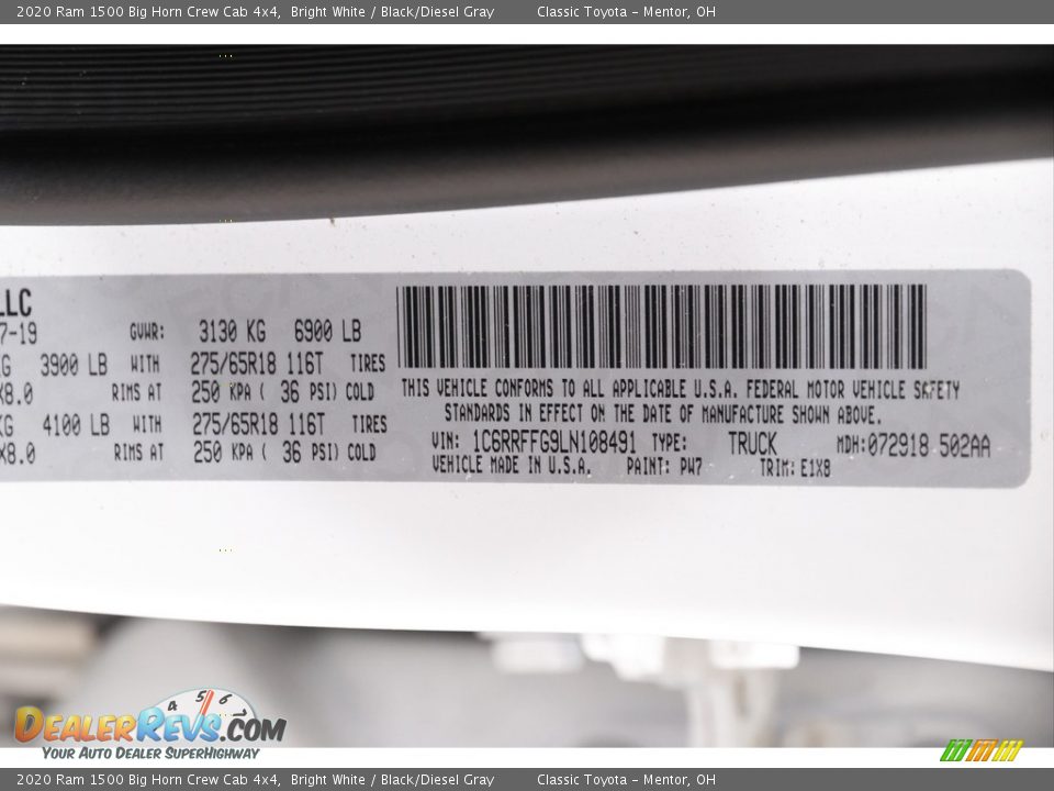 2020 Ram 1500 Big Horn Crew Cab 4x4 Bright White / Black/Diesel Gray Photo #20