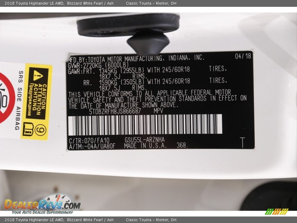 2018 Toyota Highlander LE AWD Blizzard White Pearl / Ash Photo #20