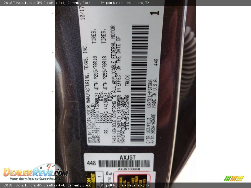 2018 Toyota Tundra SR5 CrewMax 4x4 Cement / Black Photo #30