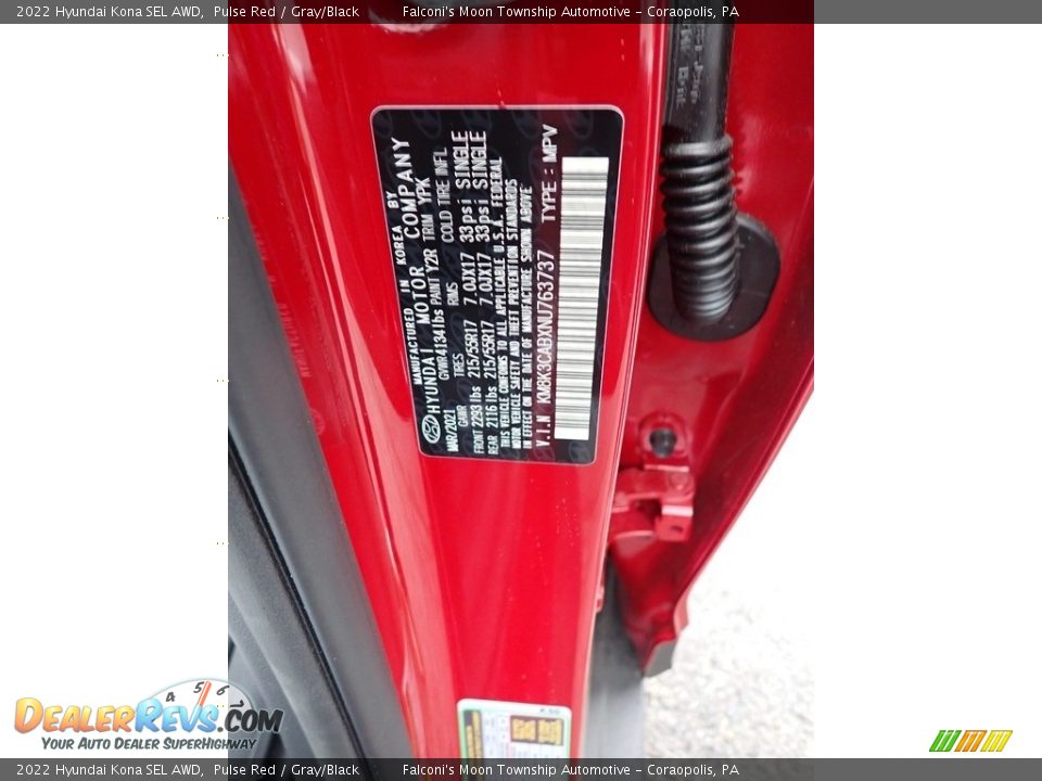 2022 Hyundai Kona SEL AWD Pulse Red / Gray/Black Photo #12