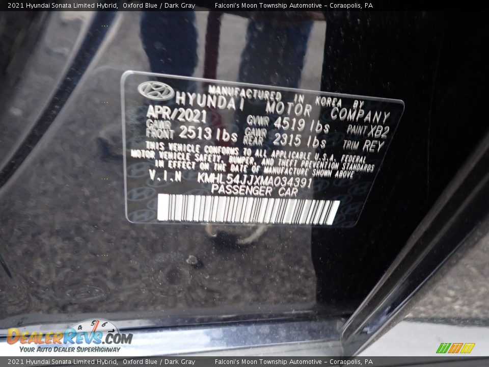 2021 Hyundai Sonata Limited Hybrid Oxford Blue / Dark Gray Photo #10