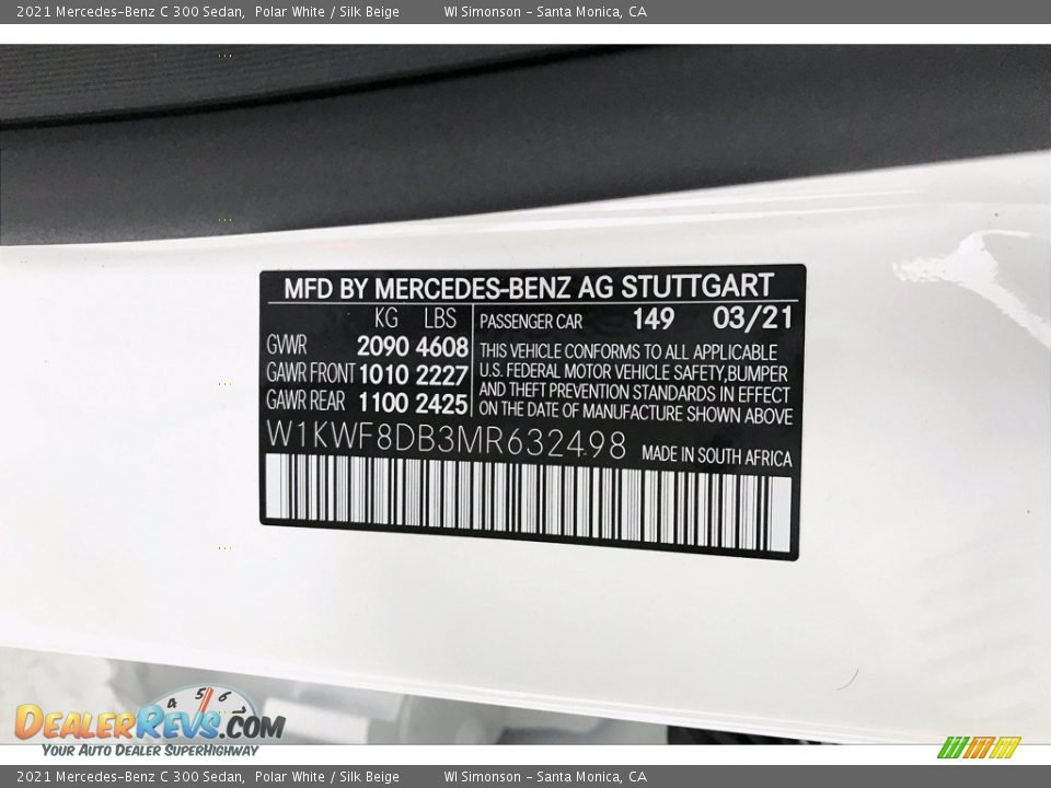2021 Mercedes-Benz C 300 Sedan Polar White / Silk Beige Photo #11