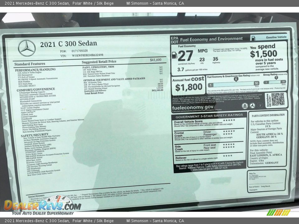 2021 Mercedes-Benz C 300 Sedan Polar White / Silk Beige Photo #13