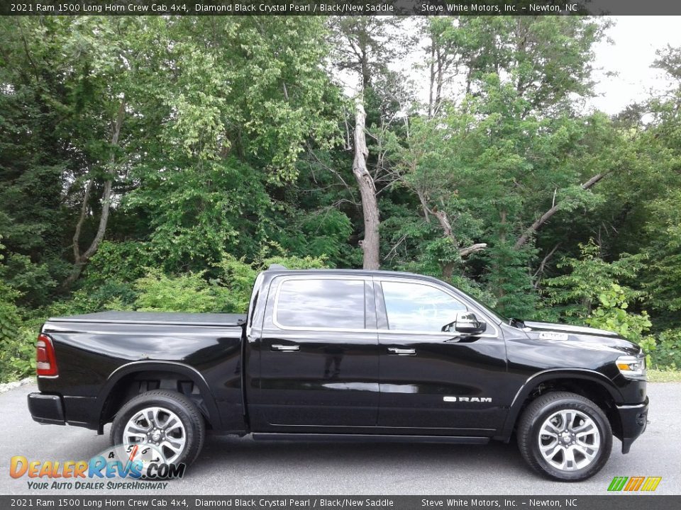 2021 Ram 1500 Long Horn Crew Cab 4x4 Diamond Black Crystal Pearl / Black/New Saddle Photo #6