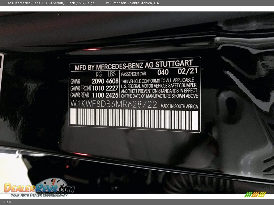 Mercedes-Benz Color Code 040 Black